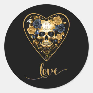 Sticker Rond Amour Roses Crâne Pour La Saint-Valentin Amour Roc