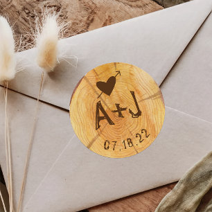 Sticker Rond Amour sur une Bûche   Monogrammes Personnalisés po