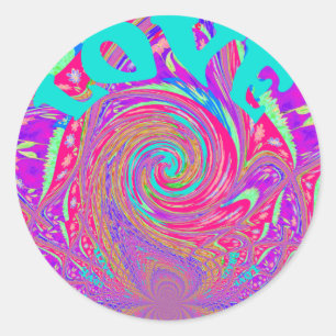 Sticker Rond Amour Tourbillon Cyan Hypnotisant Graphisme de Tex