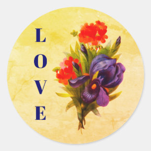 Sticker Rond Amour Vintage Iris Flower Bouquet