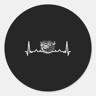 Sticker Rond Amour Vintage Poisson-globe Rythme Cardiaque Poiss