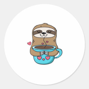 Sticker Rond Amoureux De Café Chibi Sloth - Cute Kawaii Sloth H