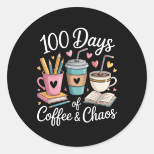 Sticker Rond Amoureux de café Professeur mignon 100e jour d'éco