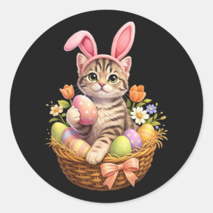Sticker Rond Amoureux de chatons mignons Joyeuses Pâques Chat