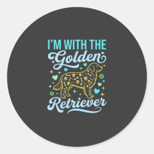 Sticker Rond Amoureux de Golden Retriever Motif Crâne Halloween