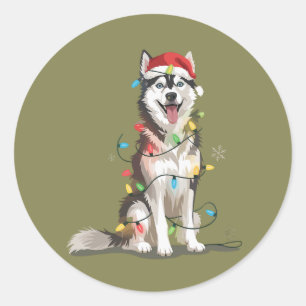 Sticker Rond Amoureux de Husky Noël Sibérien Xmas Maman Chien 