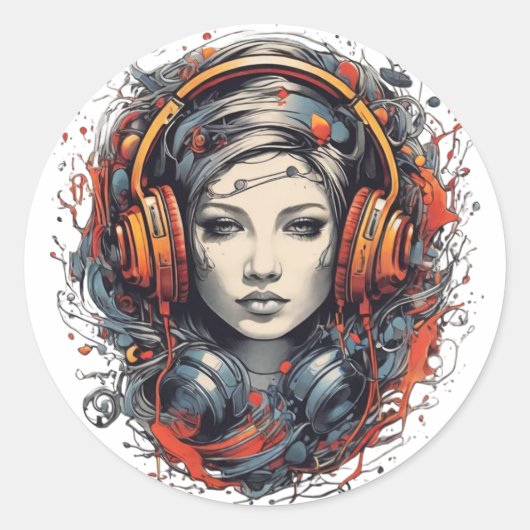 Sticker Rond Amoureux de la musique (Devant)