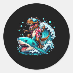 Sticker Rond Amoureux de la plage T-rex Dinosaure chevauchant u