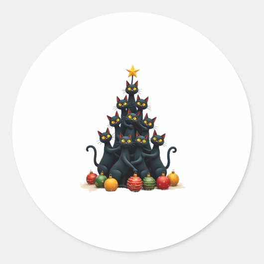 Sticker Rond Amoureux de les chats mignons et amusants Arbre de (Devant)
