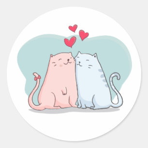 Sticker Rond Amoureux de les chats mignons - Mariage Fête des m