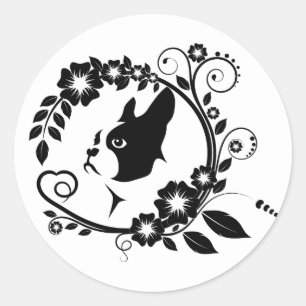 Sticker Rond Amoureux de les chiens de Boston Terrier