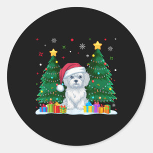 Sticker Rond Amoureux de les chiens maltais Santa Hat Ugly Chri
