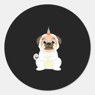 Sticker Rond Amoureux de les chiens Unipug drôle Pugicorn de