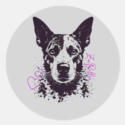 Sticker Rond Amoureux de les chiens ZuBella Blue Heeler (Devant)