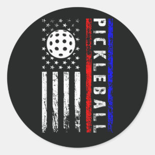 Sticker Rond Amoureux de Pickleball Drapeau Américain 4 Juillet