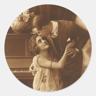 Sticker Rond Amoureux de Vintage, Amour Romantique Musique Roma
