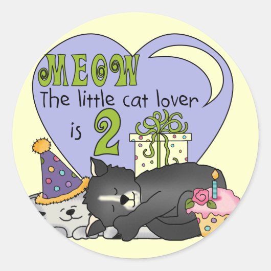 Sticker Rond Amoureux des chats 2e anniversaire Tshirts et cade (Devant)