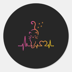 Sticker Rond Amoureux des chats au rythme cardiaque Silhouette