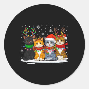 Sticker Rond Amoureux des chats Cat Christmas Light Reindeer Pè