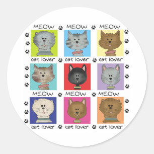 Sticker Rond Amoureux des chats de Meow