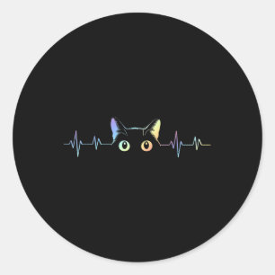 Sticker Rond Amoureux des chats Heartbeat Animal Silhouette Cut