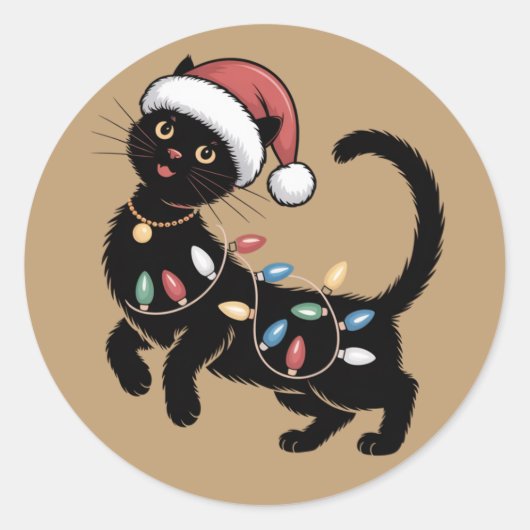 Sticker Rond Amoureux des chats Noir mignon Noël maman cadeau v (Devant)