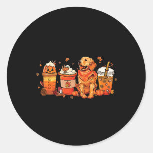 Sticker Rond Amoureux des chiens Automne Café Citrouille Épice