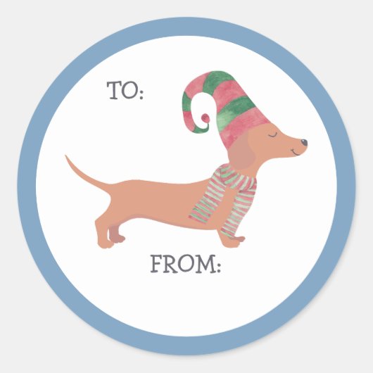 Sticker Rond Amoureux des chiens chiot de Noël de Cute Dachshun (Devant)