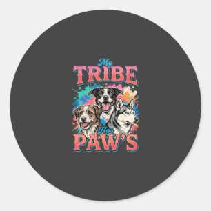 Sticker Rond Amoureux des chiens Ma tribu a des pattes