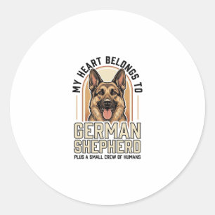 Sticker Rond Amoureux du Berger Allemand Gravure Vintage Chien