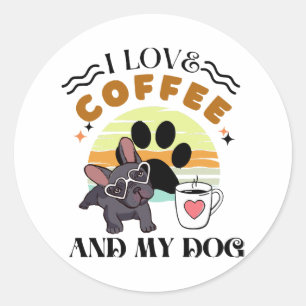 Sticker Rond Amoureux du café - J'aime le café et mon chien