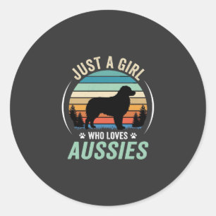 Sticker Rond Amoureux du chien berger australien Rétro Coucher