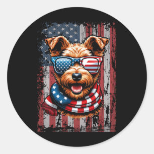 Sticker Rond Amoureux du Terrier Gallois Drapeau États-Unis 4 J