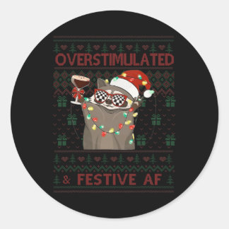 Sticker Rond & ; Festive Af Raccoon Noël
