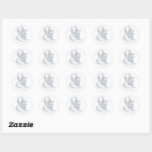 Sticker Rond Ampersand bleu rustique et Mariage floral (Feuille)
