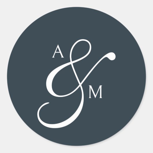Sticker Rond Ampersand de mariage en écriture monogramme classi (Devant)