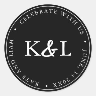 Sticker Rond Ampersand de Monogramme moderne noir et blanc