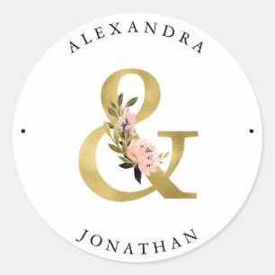 Sticker Rond Ampersand élégant   Mariage Gold et Blush