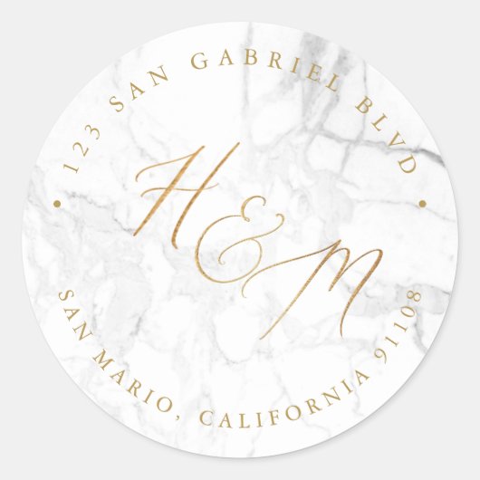 Sticker Rond Ampersand Monogramme Calligraphie Faux Gold Marble (Devant)