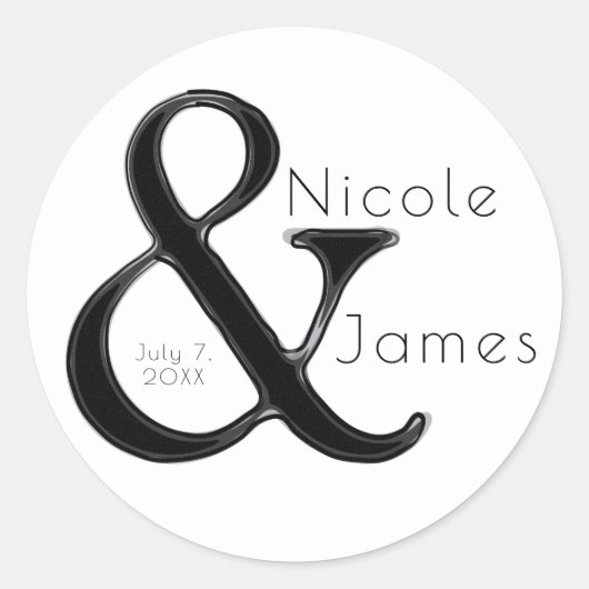 Sticker Rond Ampersand noir & blanc Chic Custom Wedding Favoris (Devant)