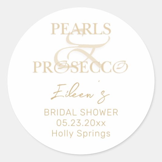 Sticker Rond Ampersand Perles blanches et prosecco pour une fêt (Devant)