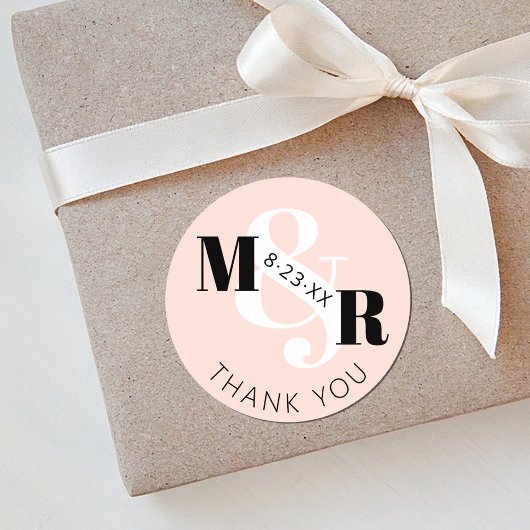 Sticker Rond Ampersand rose moderne Monogramme Mariage Merci