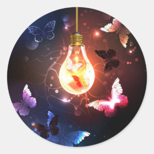 Sticker Rond Ampoule lumineuse avec papillons nocturnes