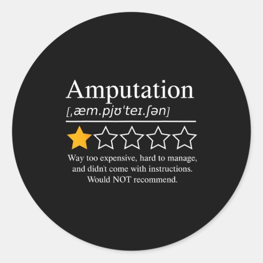 Sticker Rond Amputation Amputé Drôle Prosthétique Jambe Bras Ré (Devant)