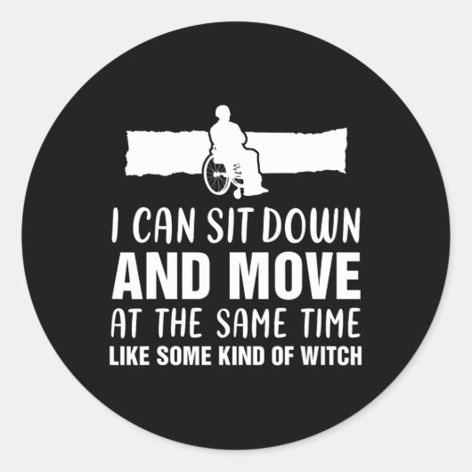 Sticker Rond Amputés amusants en fauteuil roulant Handicap Pers (Devant)