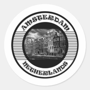STICKER ROND AMSTERDAM BLACK AND WHITE