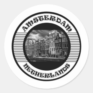 STICKER ROND AMSTERDAM BLACK AND WHITE