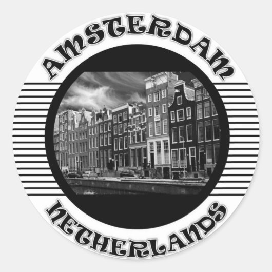 STICKER ROND AMSTERDAM NOIR ET BLANC (Devant)