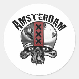 Sticker Rond Amsterdam Skull 2 Chrome