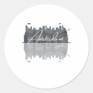 Sticker Rond Amsterdam Skyline